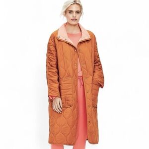 Ann Taylor Loft Lou & grey quilted liner longline coat lightweight tan and coral